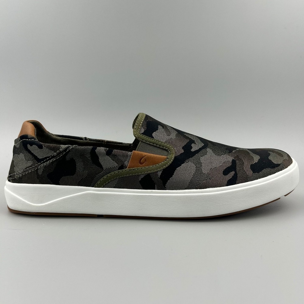 OluKai Lae'ahi Pa'i Mens 10 Green Camo Comfort Slip On Shoes 10444-6ZKE NEW